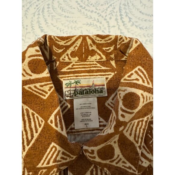Patagonia Pataloha Hawaiian Shirt Mens Tan Brown Orange Island Print Button Up L - Picture 3 of 5